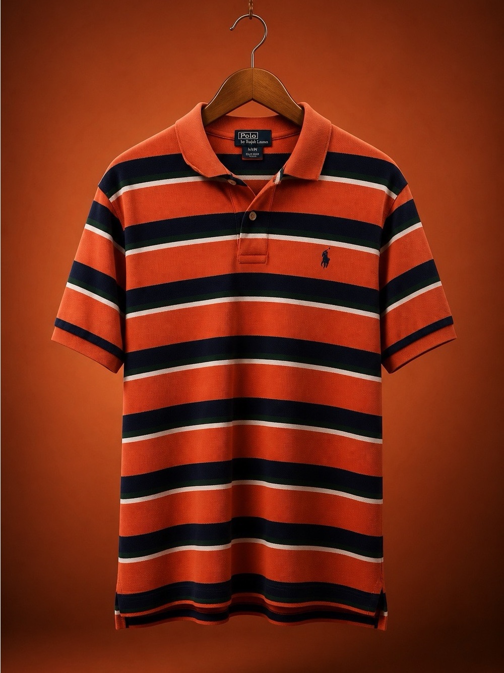 Ralph Lauren Orange, Navy & Green Striped Polo XL 18-20